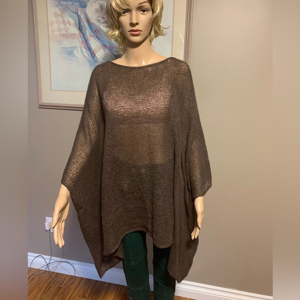 Zara Poncho/Cover Up Soft Brown Knitted Net-like Fabric One Size